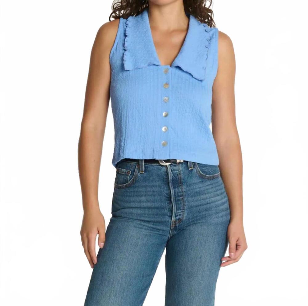 NEW NATION LTD rae collared tank top in cornflower blue